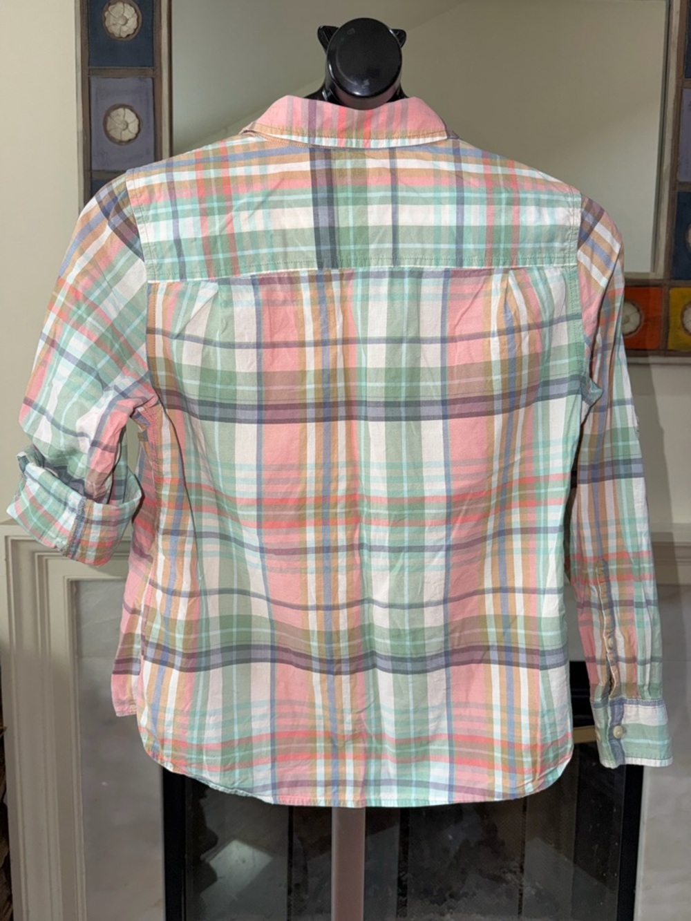 VGUC L.L. Bean Pastel Plaid Button-Down Roll Tab Sleeve Casual Shirt - Picture 2 of 8